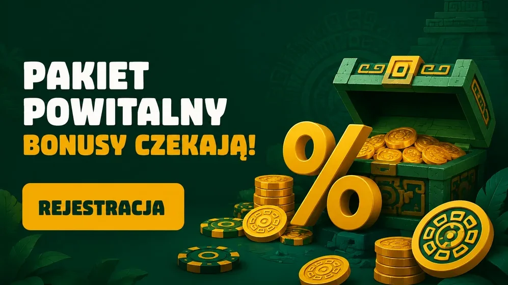 pakiet bonusów powitalnych z ikoną procentu i złotymi monetami